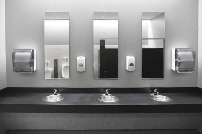 Row of sinks in an office bathroom